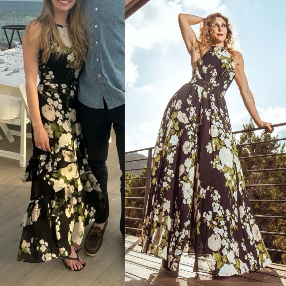 Reformation Andee Floral Halter Maxi Dress in Raven Open Back Slit Size 2 NWT - Picture 12 of 15